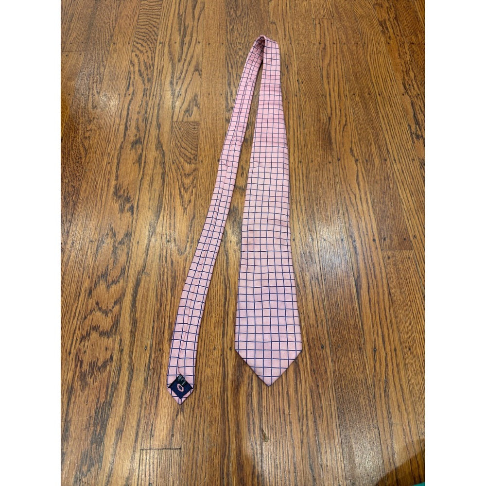 Kent & Curwen Pink Navy Grid Check Silk Tie Made in England Preppy